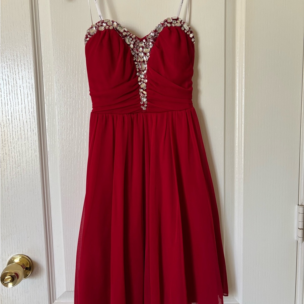 Speechless Red Strapless Dress with Embellished Neckline